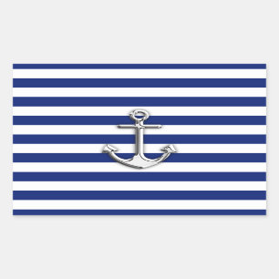 Sticker Rectangulaire Chrome Anchor on Navy Stripes