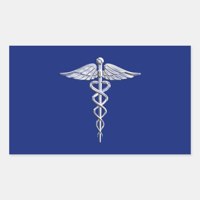 Sticker Rectangulaire Chrome Style Caduceus Symbole Médicale sur bleu ma (Devant)