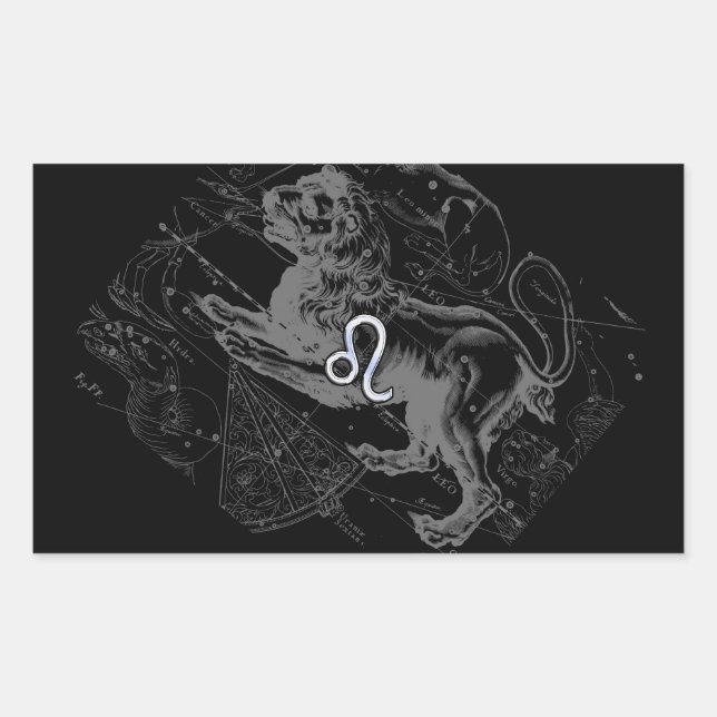 Sticker Rectangulaire Chrome Style Leo Zodiac Carte Hevelius 1690 (Devant)