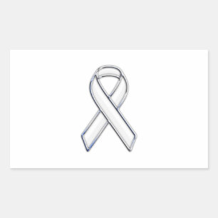 Sticker Rectangulaire Chrome Style White Ribbon Awareness