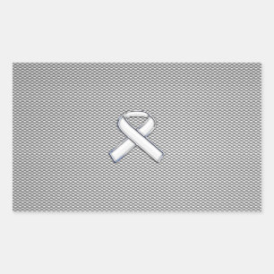 Sticker Rectangulaire Chrome White Ribbon Sensibilisation Fibre de carbo
