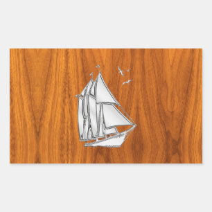 Sticker Rectangulaire Chromes Silver like Sailboat on Teak Veneer