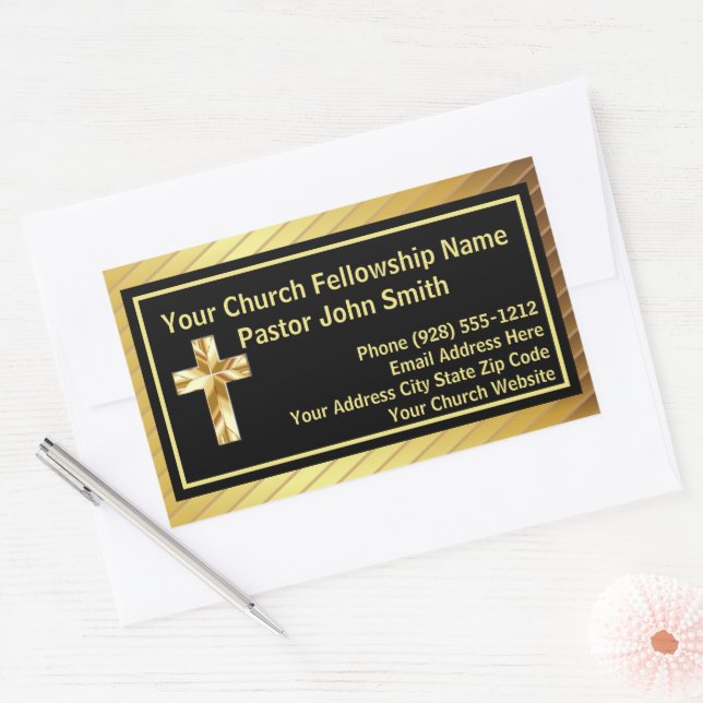 Sticker Rectangulaire Church Pastor Classy Gold et Black Business (Enveloppe)