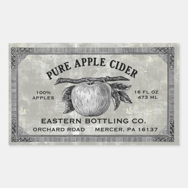Sticker Rectangulaire Cidre d'Apple Vintage entièrement modifiable Étiqu (Devant)