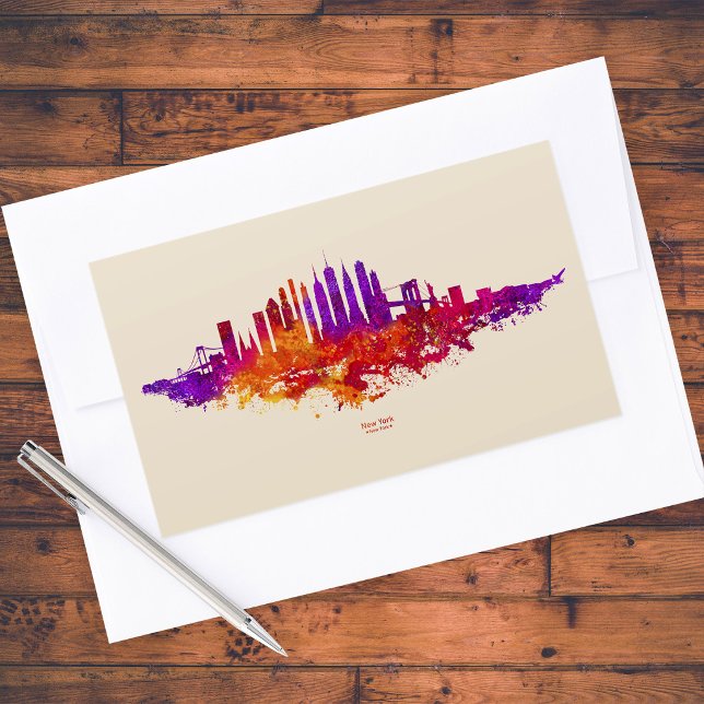 Sticker Rectangulaire Ciel de New York aquarelle sur blanc (New York City Skyline Watercolor on White. Rectangular Sticker)