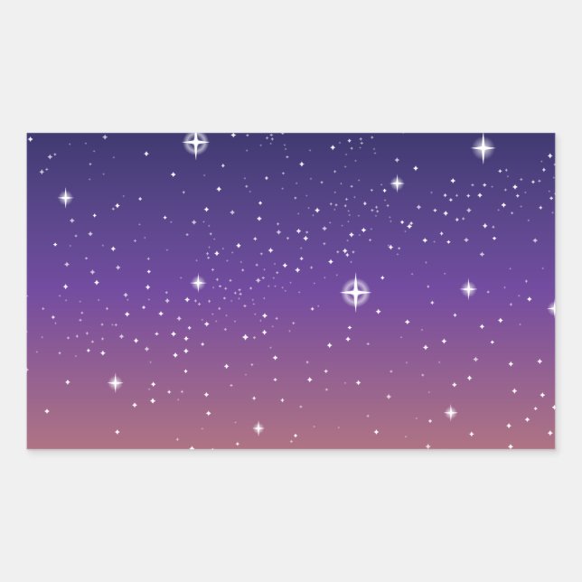 Sticker Rectangulaire Ciel étoilé de coucher de soleil violet et or (Devant)