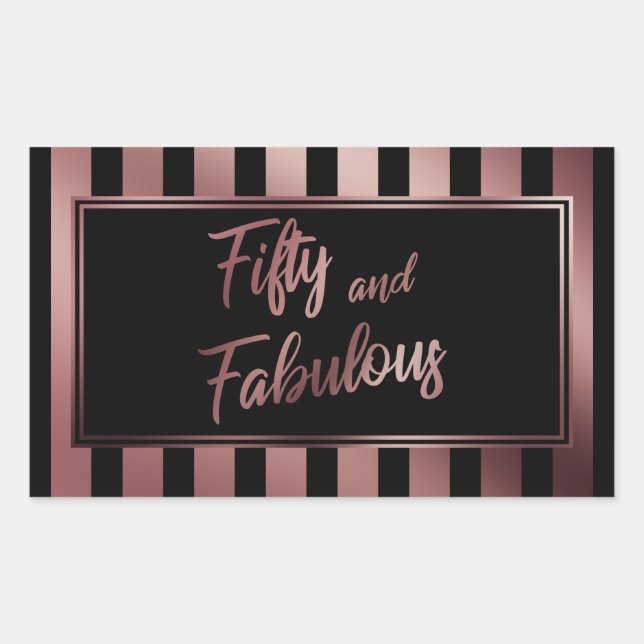 Sticker Rectangulaire Cinquante ans et Fabuleux Faux Or Rose et Rayures  (Devant)