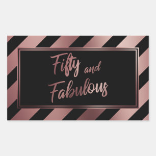 Sticker Rectangulaire Cinquante ans et Incroyable Faux Or Rose & Rayures