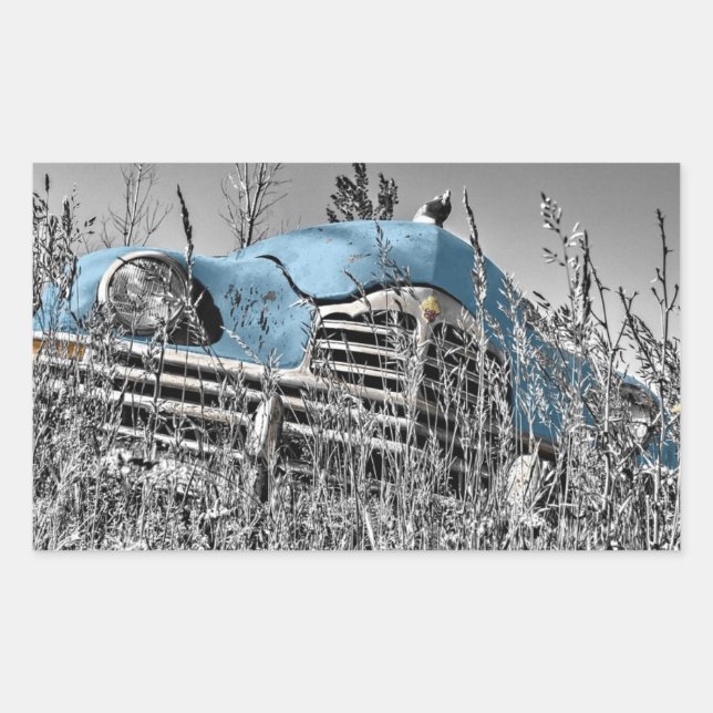 Sticker Rectangulaire Cinquante ans rétro Abandon de l'automobile antiqu (Devant)