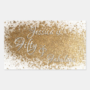Sticker Rectangulaire Cinquante et fabuleux Faux Gold Foil avec nom