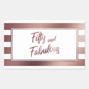Sticker Rectangulaire Cinquante et fabuleux Faux Rose Gold & White Strip