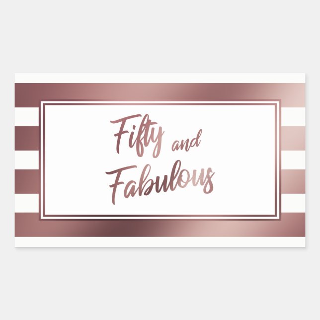 Sticker Rectangulaire Cinquante et fabuleux Faux Rose Gold & White Strip (Devant)