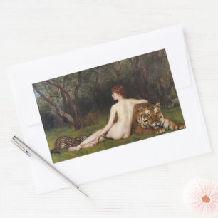 Sticker Rectangulaire Circé (Femme avec un tigre sauvage) (par John Coll