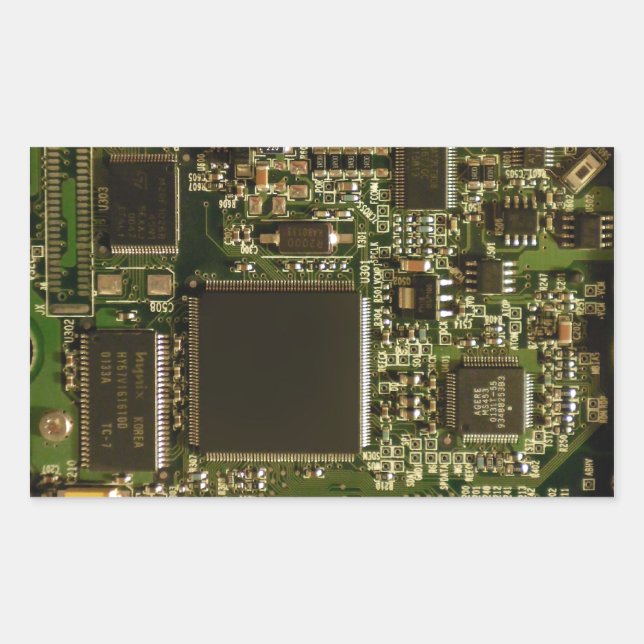 Sticker Rectangulaire Circuit imprimé vert macro | Photo de PCB (Devant)
