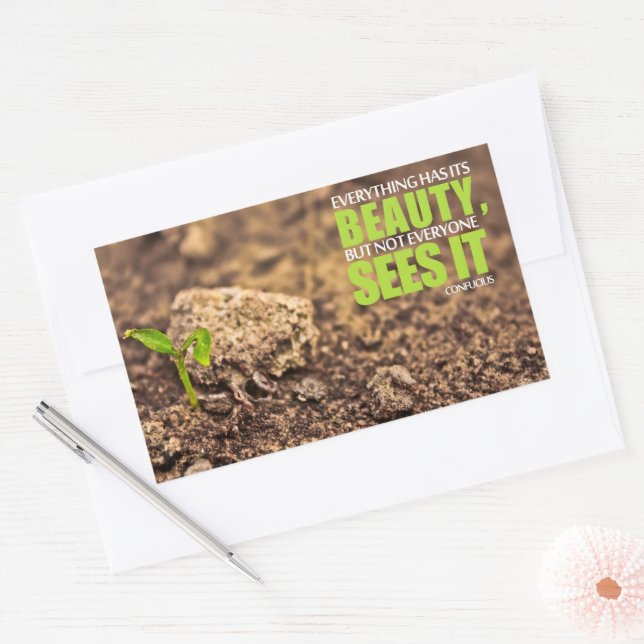 Sticker Rectangulaire Citation Inspirationnelle Confucius "Beauté" (Enveloppe)