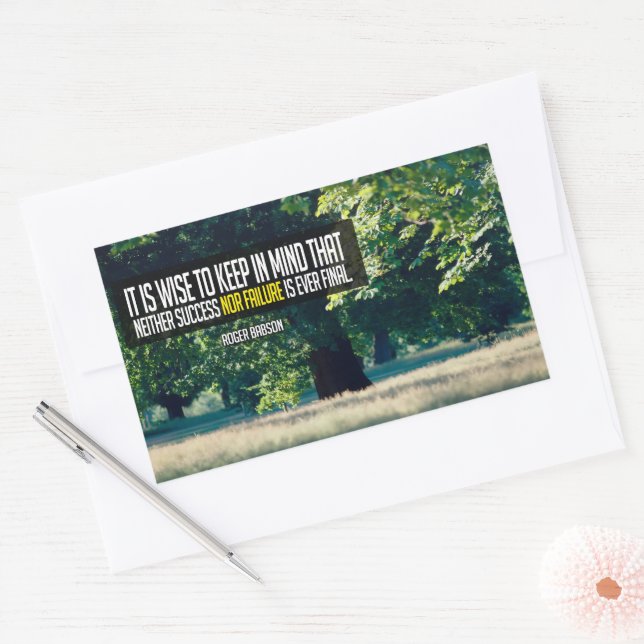 Sticker Rectangulaire Citation Inspirationnelle de Roger Babson "Jamais  (Enveloppe)
