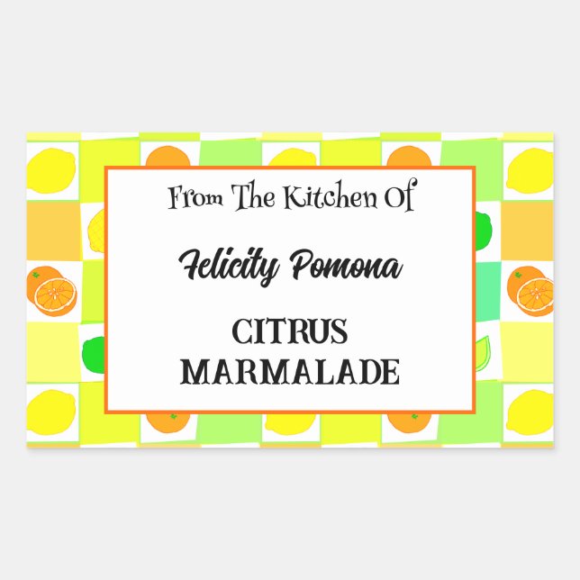 Sticker Rectangulaire Citron, Lime et Oranges Agrumes Fruit Modifiable (Devant)