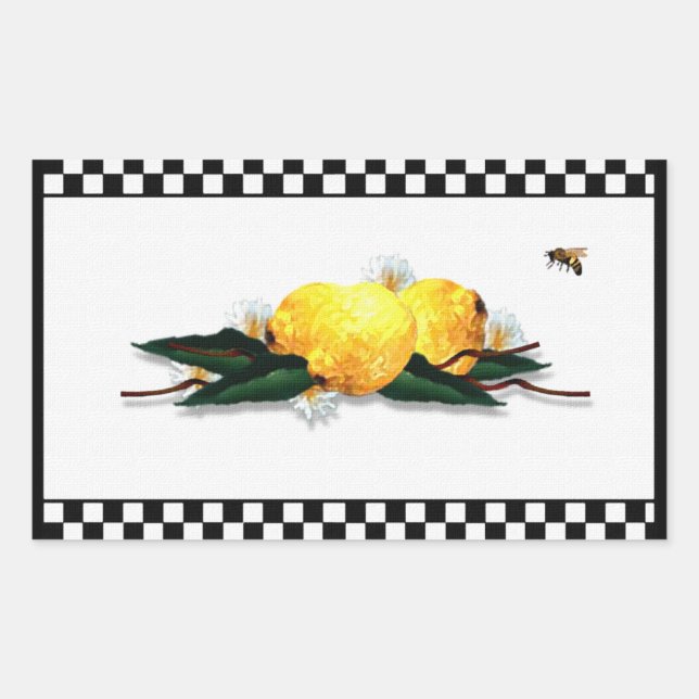 Sticker Rectangulaire Citrons avec En vichy noir et blanc (Devant)