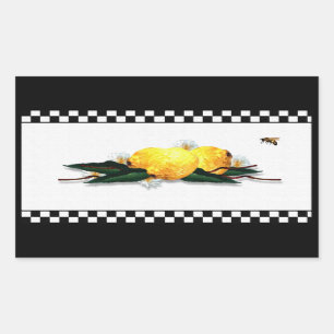 Sticker Rectangulaire Citrons avec En vichy noir et blanc