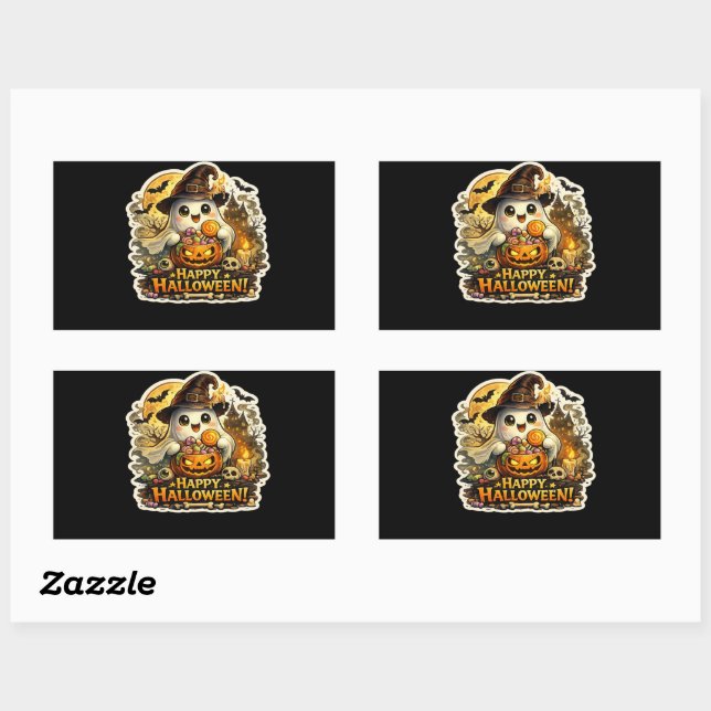 Sticker Rectangulaire 🎃 Citrouille Halloween effrayante (Feuille)