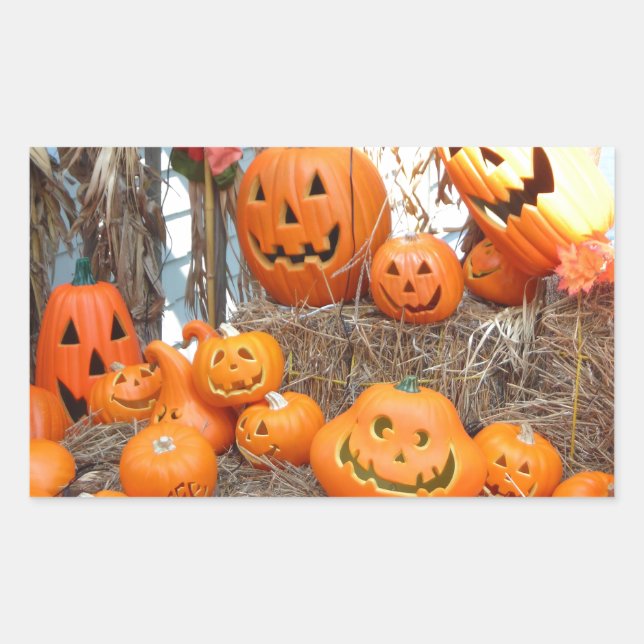 Sticker Rectangulaire Citrouille halloween Jack-o'-lantern orange citrou (Devant)