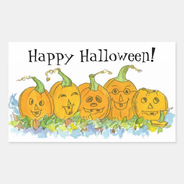 Sticker Rectangulaire Citrouilles Jack-O-Lantern Dessinant Halloween heu (Devant)
