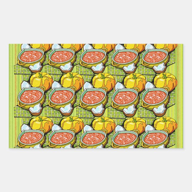 Sticker Rectangulaire Citrouilles, soupe et Arrière - plan rayé (Devant)