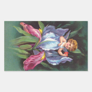 Sticker Rectangulaire Clapsaddle : Fleur Cherub Iris