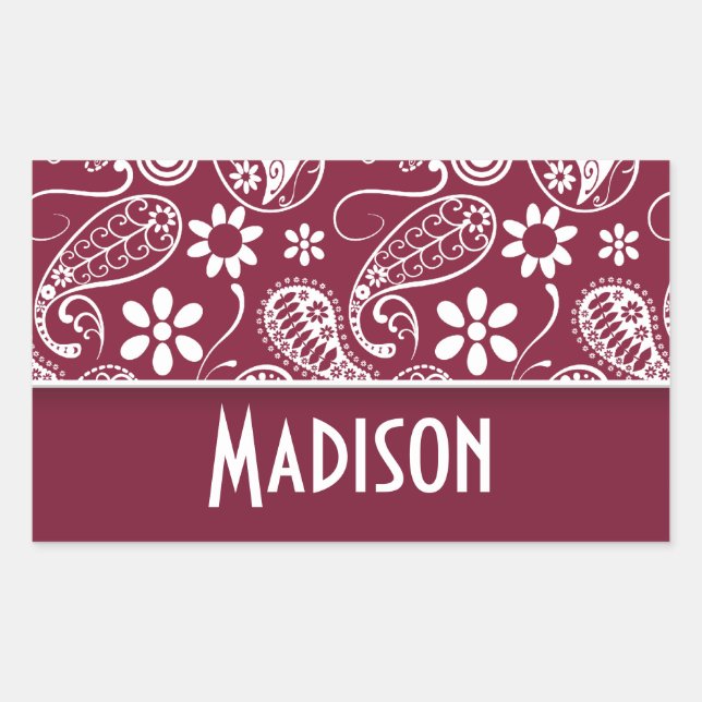 Sticker Rectangulaire Claret Paisley ; Personnalisé (Devant)
