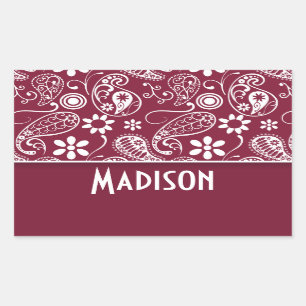 Sticker Rectangulaire Claret Paisley ; Personnalisé