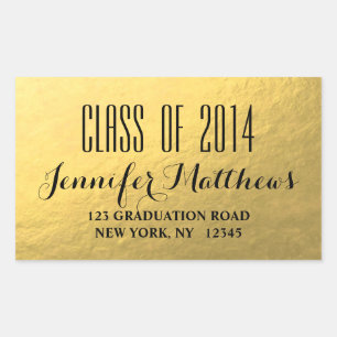 Sticker Rectangulaire Classe Gold Glam de 2014 Graduation Address Sticke