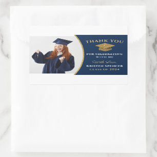 Sticker Rectangulaire Classic Blue Gold Photo Merci de graduation