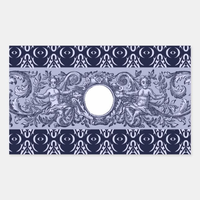 Sticker Rectangulaire Classy Blue Baroque Motif par LeahG - cherubs (Devant)