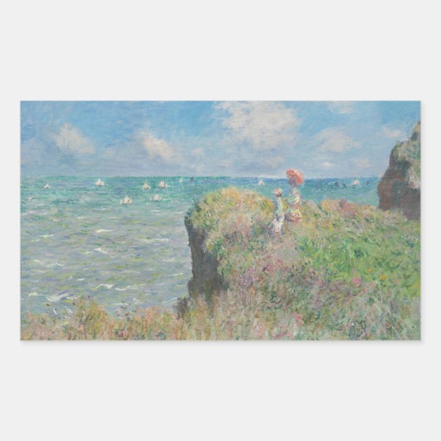Sticker Rectangulaire Claude Monet - Promenade Cliff à Pourville (Devant)