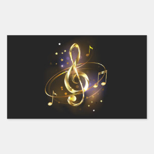 Sticker Rectangulaire Clé de Sol Musicale en Or