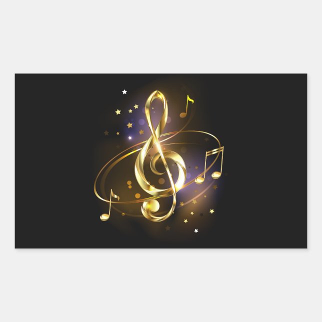 Sticker Rectangulaire Clé de Sol Musicale en Or (Devant)