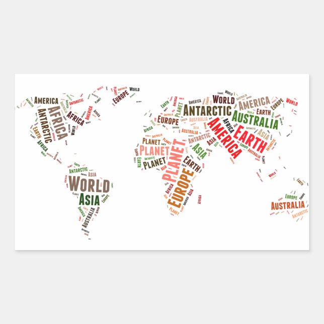 Sticker Rectangulaire Cloud de mots de la carte mondiale (Devant)