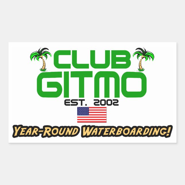Sticker Rectangulaire Club Gitmo : Waterboard toute l'année ! (Devant)