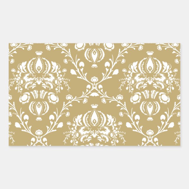 Sticker Rectangulaire Cocoa and Cream Damask (Devant)