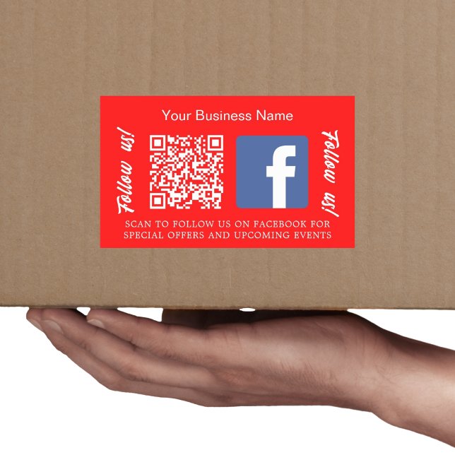 Sticker Rectangulaire Code QR nom de l'entreprise blanc rouge vif Facebo (Créateur téléchargé)