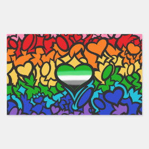 Sticker Rectangulaire Cœur Aro 8-Rayon Arc-en-ciel Fierté Gribouillis