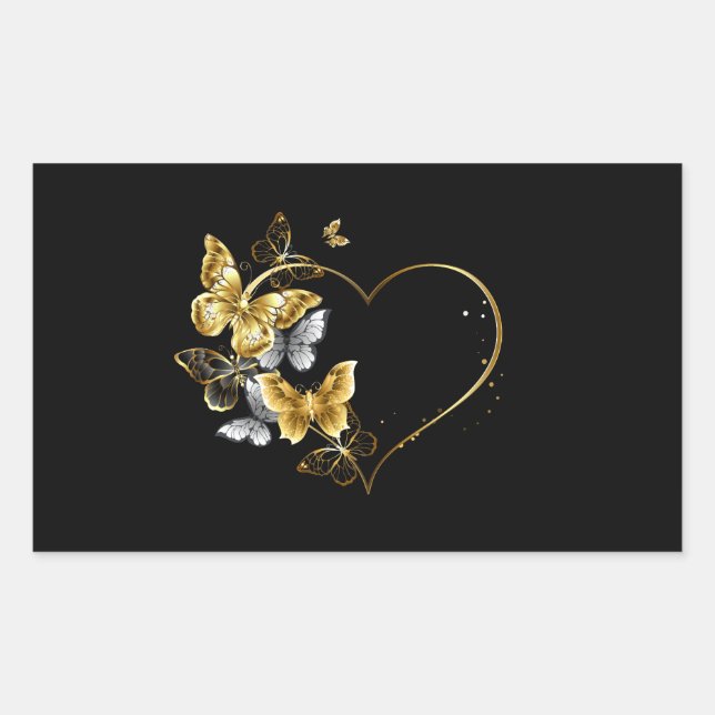 Sticker Rectangulaire Coeur aux papillons d'or (Devant)