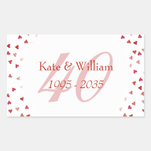 Sticker Rectangulaire Cœur de rubis pour 40e anniversaire de mariage Con