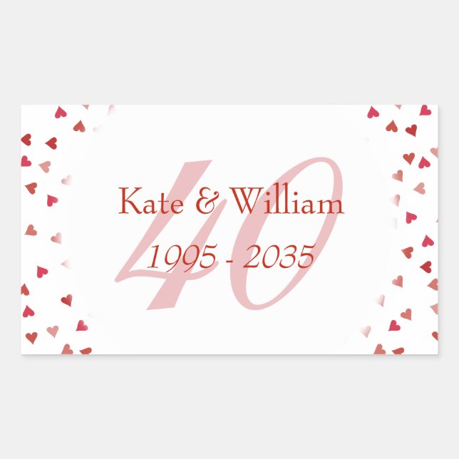 Sticker Rectangulaire Cœur de rubis pour 40e anniversaire de mariage Con (Devant)