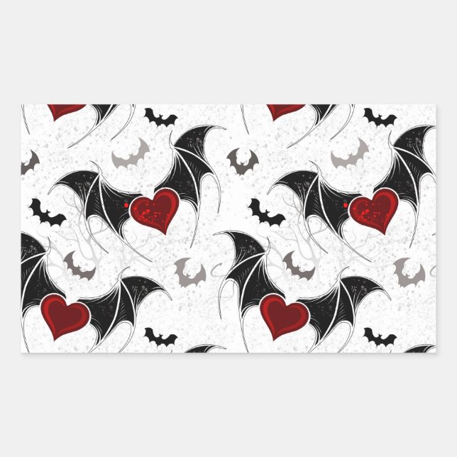 Sticker Rectangulaire Coeur d'Halloween avec ailes de chauve-souris noir (Devant)