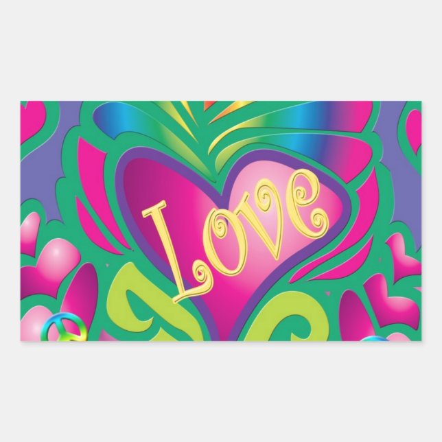 Sticker Rectangulaire Coeur floral psychédélique (Devant)