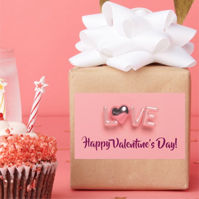 STICKER RECTANGULAIRE CŒUR MODERNE ROSE SAINT-VALENTIN (Fête)