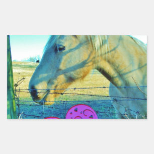 Sticker Rectangulaire Coeur rose et Cheval jaune