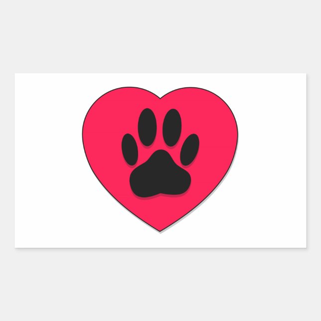 Sticker Rectangulaire Coeur rouge avec Empreinte de patte de chien (Devant)