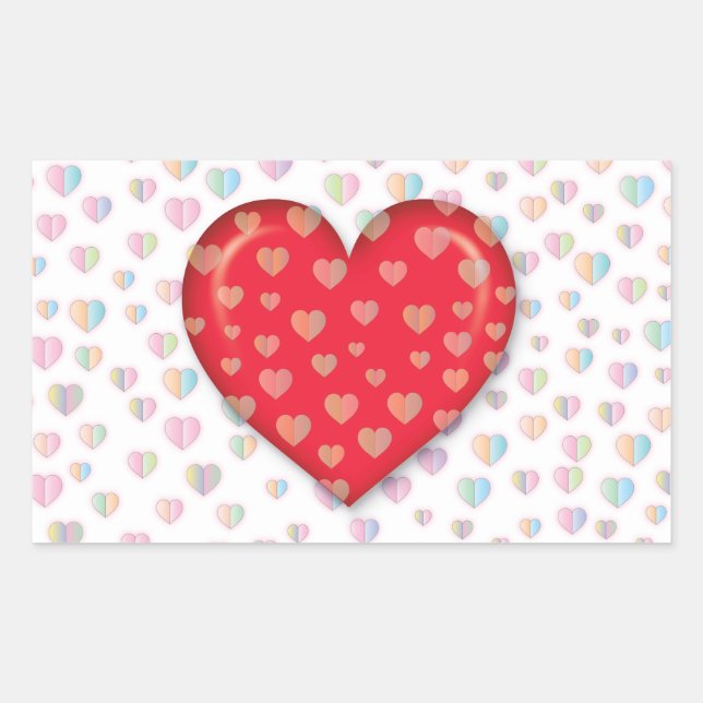 Sticker Rectangulaire Cœur rouge avec motif à pois classique rond collé (Devant)
